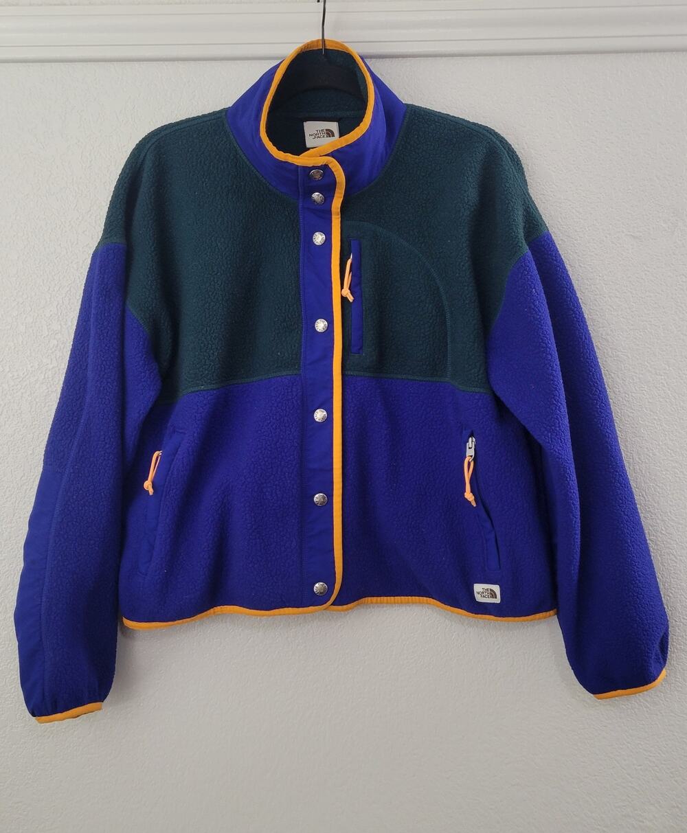 The North Face Purple and Dark Green Retro Fleece Jacket with Orange Trim